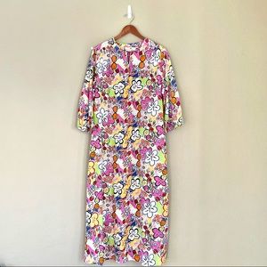 Vintage Saks Fifth Avenue Neon Floral Pop Art Maxi Dress 1980s